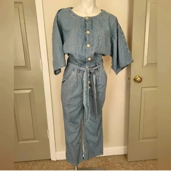 Free People Cotton Blend Loco Blue Button Down Oversized Marley Jumpsuit(XS)NWT - Picture 2 of 12